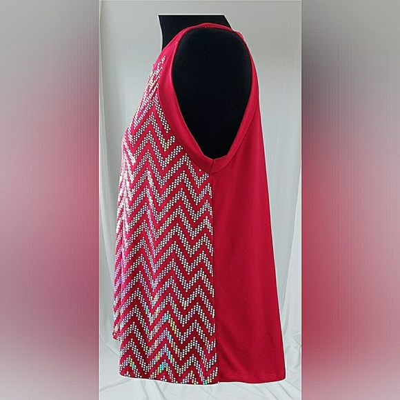 Chic Red Sparkling Bling Knit Going Out Racerback Slip-On Soft Stretch Top - Picture 2 of 6